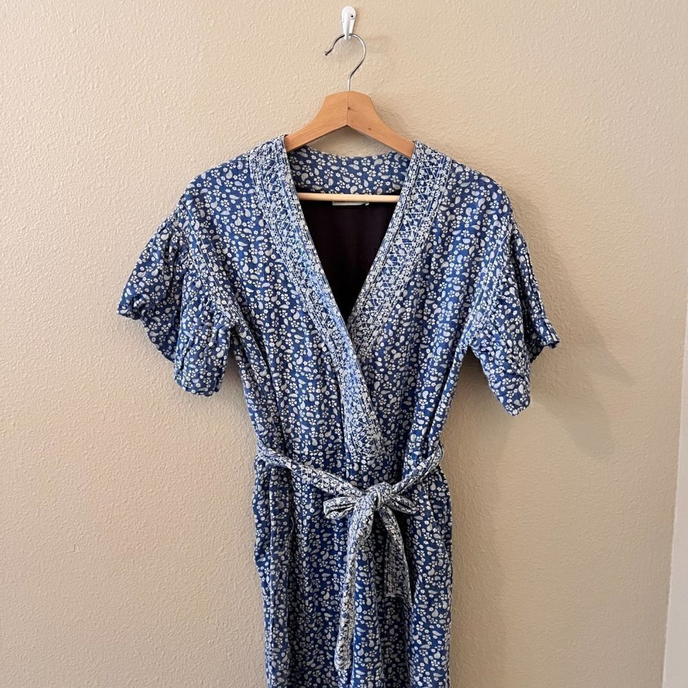 Ulla Johnson Reiko Blue Floral Patchwork Shibori Cotton Belted Jumpsuit US 0  - Picture 3 of 9